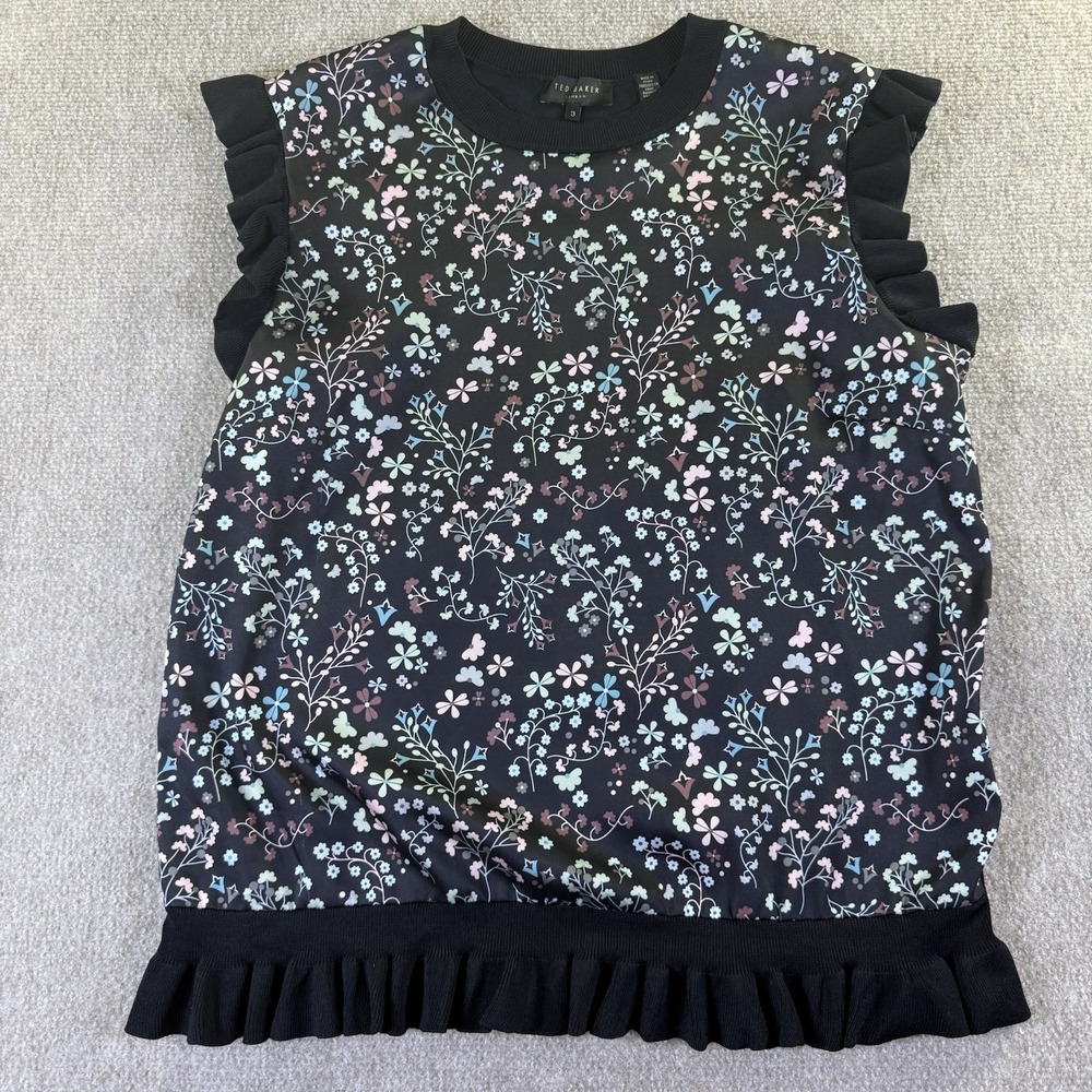 Ted Baker Letino Floral Ruffle Sleeveless Top Size 3 (8 US)